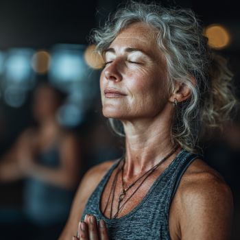 Група літніх людей на заняттях йогою